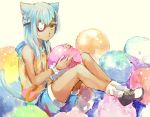  1boy animal_ears blue_hair bracelet cat_ears cat_tail eyepatch inazuma_eleven inazuma_eleven_(series) jewelry junekun long_hair male sakuma_jirou sitting solo tail yellow_eyes 