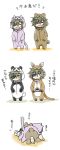  1girl 2girls 3koma admiral_(kantai_collection) animal_costume bear_costume chibi comic crying crying_with_eyes_open dogpile doll highres kai_(akamekogeme) kantai_collection kiso_(kantai_collection) long_hair multiple_girls panda_costume tears translation_request 