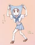  1girl :i blue_skirt brown_eyes collar_grab dai_(mebae16) kill_la_kill mankanshoku_mako school_uniform serafuku skirt 