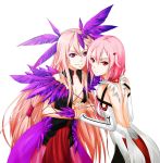  2girls bare_shoulders breasts center_opening detached_sleeves dual_persona guilty_crown hair_ornament hairclip highres long_hair looking_at_viewer multiple_girls open_mouth ouma_mana pink_hair red_eyes spoilers twintails yuzuriha_inori 