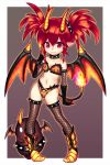  1girl chibi choker demon_girl demon_horns demon_wings fire fishnets g_otto highres horns looking_at_viewer lucent_heart midriff navel pointy_ears red_eyes redhead short_hair smile solo tail thigh-highs twintails wings 