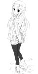  1girl arms_behind_back blush_stickers ebisugawa_kaisei hands_together jacket kawakami_rokkaku long_hair looking_back monochrome pantyhose shorts smile solo uchouten_kazoku 