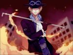  blonde_hair blue_eyes fire goggles goggles_on_hat hat lead_pipe one_piece sabo_(one_piece) too_mizuguchi top_hat 
