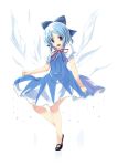  1girl blue_eyes blue_hair cirno dress hidamarinet highres mary_janes shoes short_hair solo touhou wings 