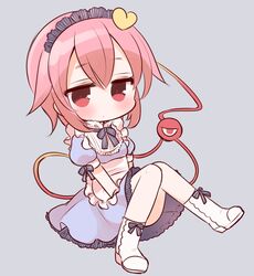  1girl alternate_costume komeiji_satori looking_at_viewer maid maid_headdress marshmallow_mille pink_hair red_eyes short_hair solo third_eye touhou 