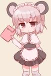  1girl alternate_costume animal_ears brown_hair grey_hair holding looking_at_viewer maid maid_headdress marshmallow_mille menu mouse_ears nazrin short_hair solo striped striped_legwear thigh-highs touhou translation_request zettai_ryouiki 