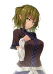  1girl blonde_hair breasts detached_sleeves green_eyes highres ibuki_notsu large_breasts looking_at_viewer mizuhashi_parsee pointy_ears short_hair simple_background solo touhou white_background 