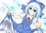  (9) 1girl blue_dress blue_eyes blue_hair blue_ribbon cirno dress dress_shirt ice ice_wings puffy_short_sleeves puffy_sleeves ribbon shirt short_hair short_sleeves simple_background smile solo touhou white_background white_blouse white_shirt wings 