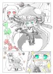  !? 3girls ahoge aqua_eyes blush cape comic covered_mouth dress hands_clasped headgear heart highres hirayuki_rio horns kantai_collection lifting long_hair mittens multiple_girls northern_ocean_hime open_mouth out_of_frame red_eyes seaport_hime shinkaisei-kan sparkle sweatdrop tentacles translated waving_arms white_dress white_hair white_skin wo-class_aircraft_carrier 