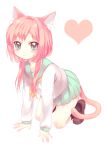  all_fours animal_ears bad_id cat_ears cat_pose cat_tail heart highres kajiami namori original pink_hair school_uniform solo tail 