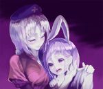  braid bunny_ears hat long_hair poppo_(artist) purple_hair rabbit_ears red_eyes reisen_udongein_inaba rzpoppo silver_hair tears touhou yagokoro_eirin 