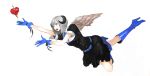  blue_eyes boots dress gloves high_heels horns knee_boots original ribbon shoes silver_hair solo v8 wings 