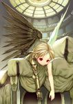  blonde_hair couch kimura_daisuke mecha_musume mechanical_wings original prosthesis red_eyes solo wings 