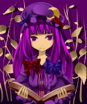  book bow crescent hair_bow hat kureha kureha_(ironika) long_hair patchouli_knowledge purple_eyes purple_hair ribbon solo touhou violet_eyes 
