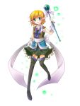  arm_warmers bad_id blonde_hair green_eyes magical_girl mizuhashi_parsee pointy_ears scarf shiitake shiitake_(artist) short_hair sleeveless solo thigh-highs thighhighs touhou wand 