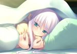  @@@_(ecch1x) blanket blue_eyes long_hair pillow pillow_hug silver_hair source_request 