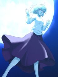  arcueid_brunestud bad_id blonde_hair full_moon glowing glowing_eyes long_skirt moon purple_skirt red_eyes short_hair skirt tsukihime type-moon yotarou 