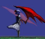  blue_hair dress gloves hat profile realistic remilia_scarlet short_hair sideboob solo standing touhou vampire wind wings yo_(pixiv) 