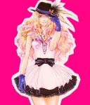  blue_eyes breasts cleavage curly_hair dress gloves hat jewelry long_hair macross macross_frontier necklace open_eyes pink_hair sheryl_nome smile 