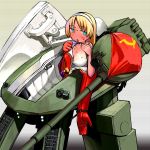  bra breasts hairband lingerie mecha_musume military military_vehicle nijiiro_ink obiekt_279 soviet sweat tank underwear vehicle 