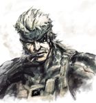  cigarette eyepatch facial_hair gloves headband hisakata_souji metal_gear_solid metal_gear_solid_4 mustache old_snake smoking solid_snake 