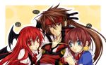  arcana_heart bat_wings blue_eyes brown_hair crossover fiona_mayfield guilty_gear head_wings headband headwings koakuma m.u.g.e.n male monosakura order_sol red_eyes red_hair redhead sol_badguy touhou wings 