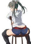  1girl belt chair from_behind hoodie kantai_collection looking_back shorts sitting suna thigh-highs twintails zuikaku_(kantai_collection) 