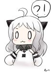  0_0 1girl :3 absurdres ahoge blush_stickers chibi highres horns kantai_collection long_hair looking_at_viewer mittens northern_ocean_hime pale_skin ron_(hengyep) silver_hair simple_background sketch solo white_background 