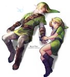  blonde_hair charcoalo closed_eyes collaboration dual_persona fairy gloves hat instrument link mimme_(haenakk7) navi ocarina ocarina_of_time pointy_ears sleeping the_legend_of_zelda young_link younger 