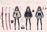  1girl black_hair character_profile glasses highres katana long_hair original solo sword tel-o violet_eyes weapon 