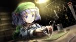  1girl blue_eyes blue_hair hacksaw hat kawashiro_nitori minust pliers short_hair sketch soldering_iron solo touhou wire wrench 