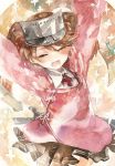  1044kiro 1girl absurdres brown_hair closed_eyes flat_chest highres long_hair onmyouji open_mouth ryuujou_(kantai_collection) scroll skirt smile solo traditional_media twintails visor_cap watercolor_(medium) 