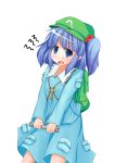 1girl backpack bag blue_eyes blue_hair d:&lt; hat kawashiro_nitori key_necklace maguro-dama shirt short_hair skirt touhou wrench 