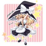  1girl akira_b apron blonde_hair bow deformed grin hat hat_bow kirisame_marisa long_hair smile solo star touhou waist_apron witch_hat yellow_eyes 