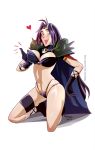  1girl blush breasts cape circlet cleavage francisco_trebuxet gloves heart jewelry kneeling large_breasts long_hair naga_the_serpent navel necklace open_mouth pauldrons purple_hair signature skindentation skull_necklace slayers smile solo spikes violet_eyes watermark web_address 