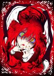  1girl calpish demon_tail from_above green_eyes highres koakuma looking_up multicolored_eyes psychedelic red_eyes red_nails redhead solo tail touhou violet_eyes yellow_eyes 