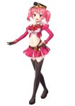  1girl absurdres gloves gogo_shichi-ji hand_on_hip highres midriff navel original pink_hair puffy_sleeves short_hair solo thigh-highs twintails 