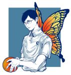  1boy black_hair butterfly butterfly_wings celandine glasses ping_pong_(manga) short_hair solo standing tagme tsukimoto_makoto wings 