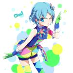  blue_eyes blue_hair blush braids dorothy_west dress puri_para short_hair wink 