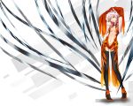  1girl armpits bare_shoulders black_legwear breasts center_opening cleavage detached_sleeves elbow_gloves fingerless_gloves gloves guilty_crown hair_ornament hairclip long_hair looking_at_viewer navel open_mouth pink_hair red_eyes solo thigh-highs twintails wallpaper yuzuriha_inori 