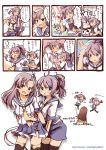  &gt;_&lt; 3girls aoba_(kantai_collection) comic highres kantai_collection kinugasa_(kantai_collection) multiple_girls ooi_(kantai_collection) ponytail school_uniform serafuku shinryou_rei short_hair translation_request |_| 