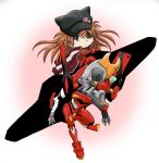  1girl akiran_(r32) animal_hat blue_eyes bodysuit brown_hair cat_hat eva_02 evangelion:_3.0_you_can_(not)_redo eyepatch hat jacket_on_shoulders long_hair neon_genesis_evangelion plugsuit rebuild_of_evangelion shikinami_asuka_langley souryuu_asuka_langley track_jacket 