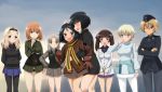  6+girls aleksandra_i_pokryshkin bandage_on_face black_hair blonde_hair blue_eyes blush brown_eyes brown_hair closed_eyes crossed_arms edytha_rossmann georgette_lemare gloves gundula_rall hair_ribbon hairband hat hug hug_from_behind kaneko_(novram58) kanno_naoe military military_uniform multiple_girls nikka_edvardine_katajainen no_pants one_eye_closed open_mouth orange_hair panties pantyhose ribbon shimohara_sadako silver_hair smile strike_witches sweatdrop twintails underwear uniform waltrud_krupinski yellow_eyes 