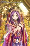  1girl :d breasts cleavage flower green_eyes hair_ornament long_hair looking_at_viewer official_art open_mouth original pop_kyun purple_hair sangokushi_ranbu smile solo 