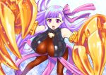  1girl :o belt_collar bodysuit bow breasts claws fate/extra fate/extra_ccc fate_(series) hair_bow hair_ribbon huge_breasts long_hair open_mouth pantyhose passion_lip pink_eyes purple_hair ribbon solo ueyama_michirou very_long_hair 