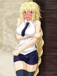  1girl blonde_hair blush braid breasts fate/stay_night fate_(series) ikinokorubatu large_breasts long_hair necktie ruler_(fate/apocrypha) sideboob single_braid solo thigh-highs type-moon very_long_hair 