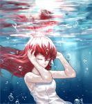  1girl bare_shoulders bubble closed_eyes dress long_hair mono_(dongxuyi147) original redhead reflection solo underwater white_dress 