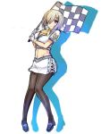  blue_eyes breasts flag full_body gloves hamakaze_(kantai_collection) horosuke_(toot08) kantai_collection large_breasts navel pantyhose racequeen short_hair simple_background skirt white_hair 