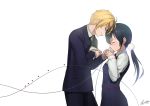  1boy 1girl black_hair blonde_hair closed_eyes kitashirakawa_tamako long_hair low_twintails ooji_mochizou rheez school_uniform short_hair tamako_love_story tamako_market twintails 