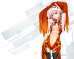  1girl armpits bare_shoulders black_legwear breasts center_opening cleavage detached_sleeves elbow_gloves fingerless_gloves gloves guilty_crown hair_ornament hairclip long_hair looking_at_viewer navel open_mouth pink_hair red_eyes solo thigh-highs twintails yuzuriha_inori 